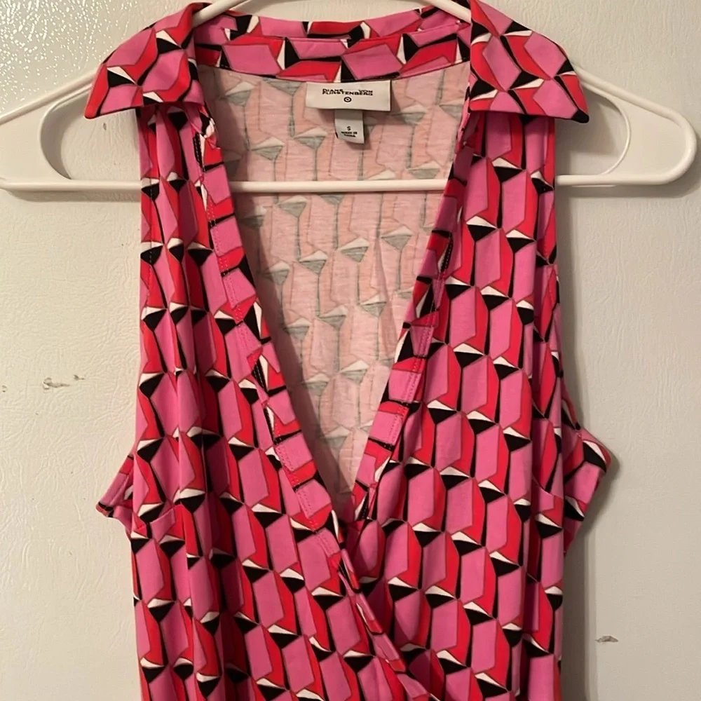 Diane Von Furstenberg Small Pink Geometric Pants Jumpsuit Pockets‎ Belt